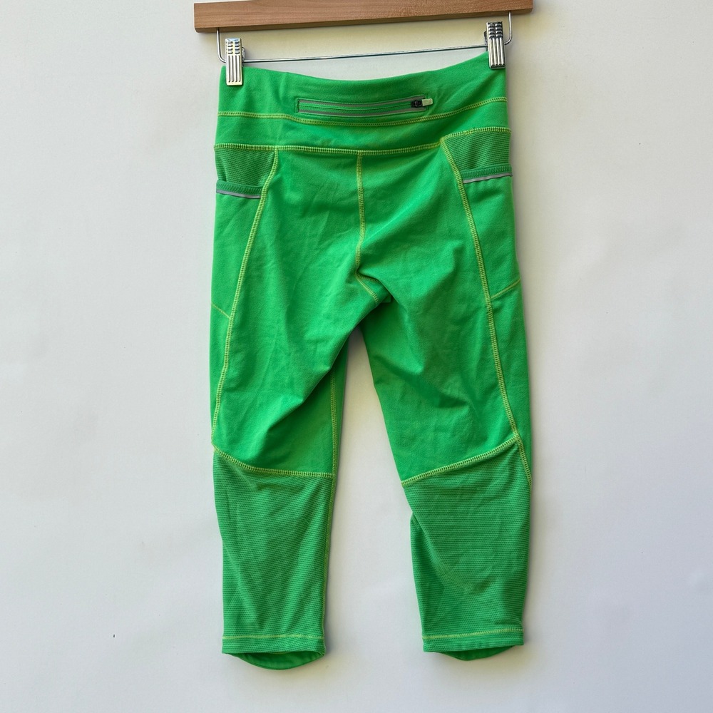 Athleta Leggings Womens‎ XXS Bright Green Capri Pockets Activewear Reflective - Picture 6 of 9